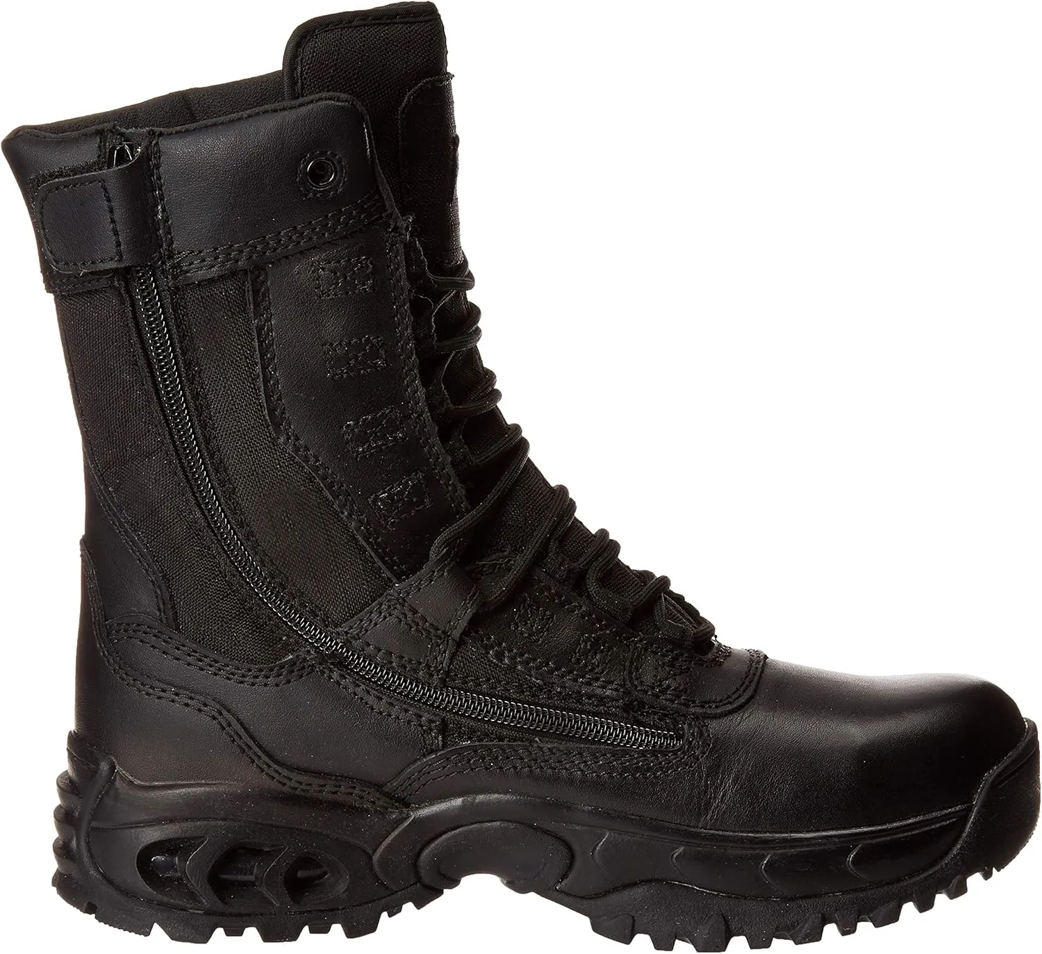 Men’s Tactical Steel Toe Work Boots The Ghost 8” with Zipper - Black Leather Oil & Slip Resistant Boots
