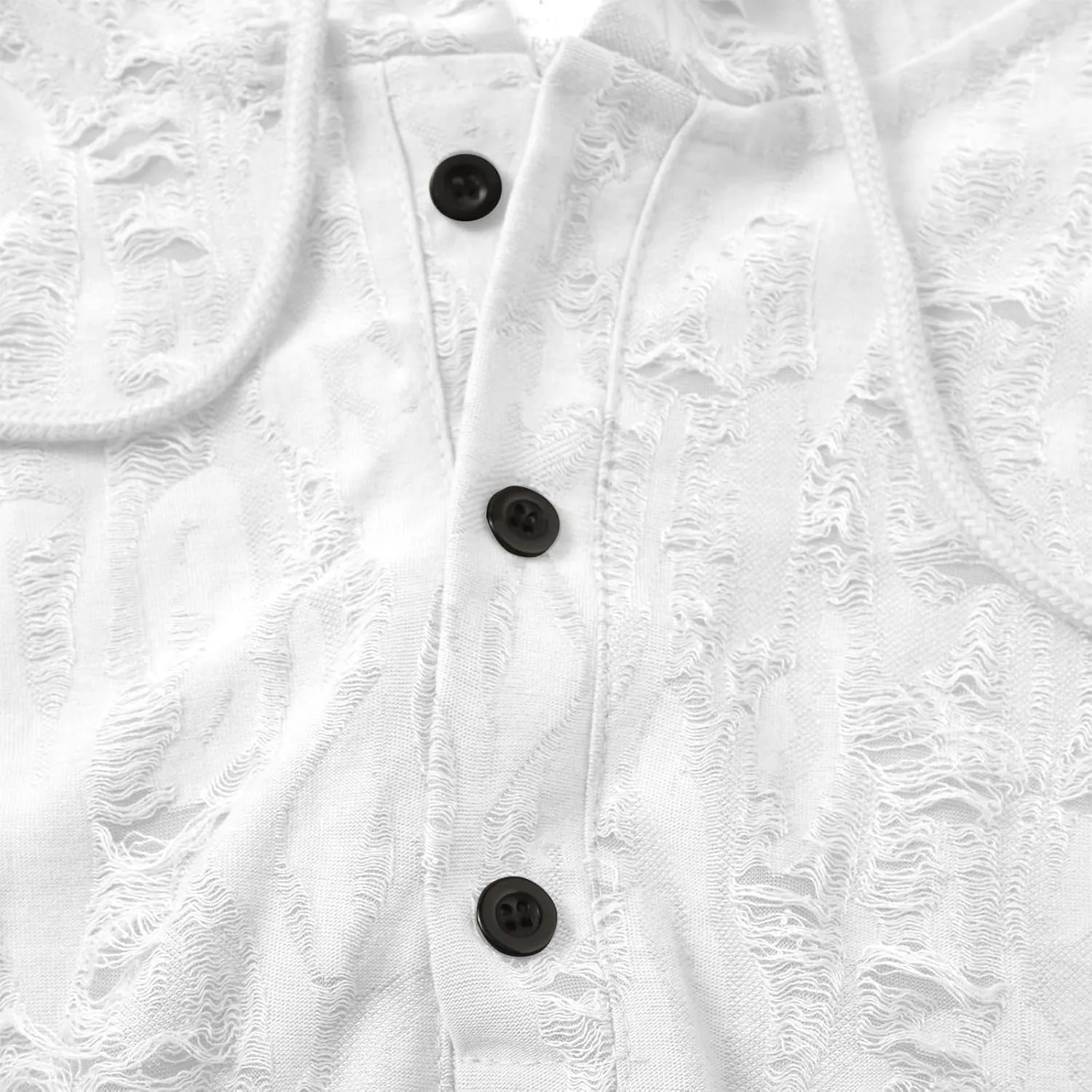 Mens Vintage Ripped Hoodies Summer Long Sleeve Casual Lightweight Button Up Hooded Tops Loose Beach Vacation Pullover