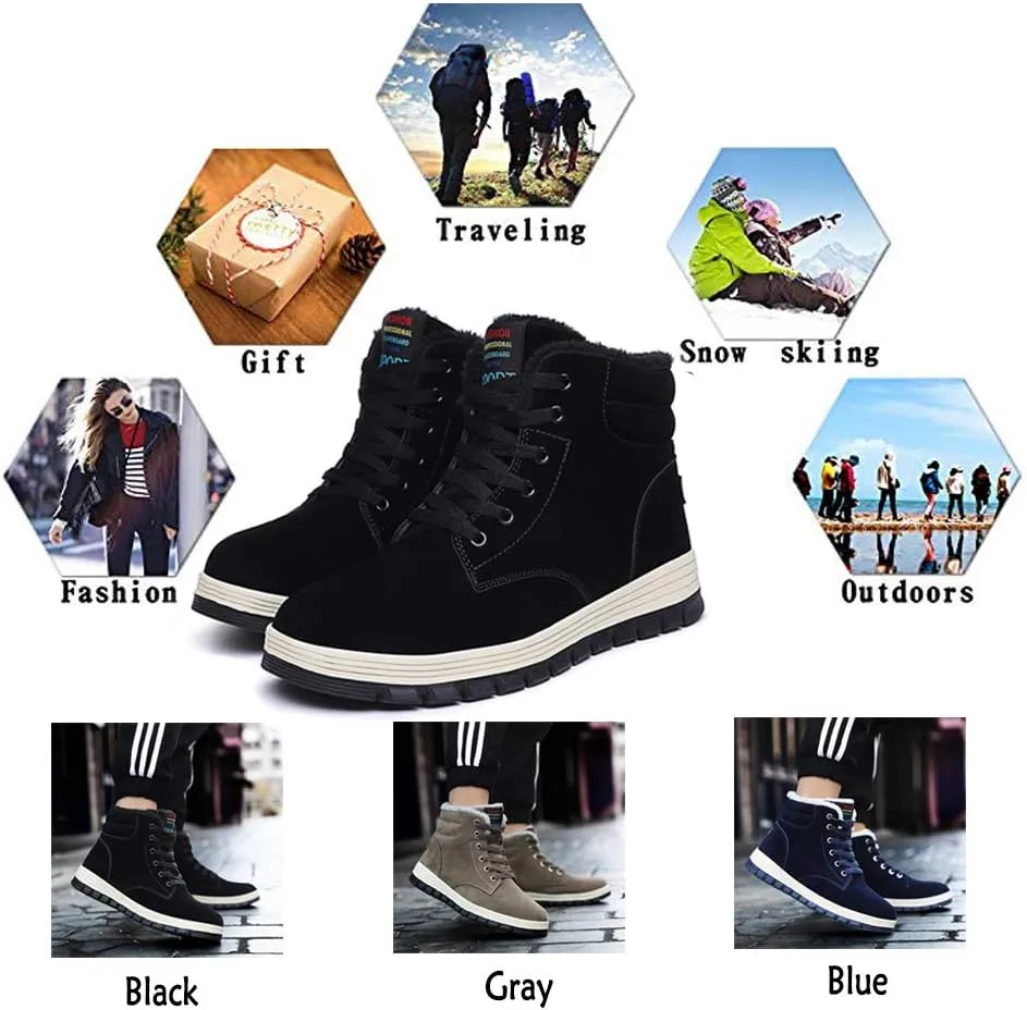 Mens Winter Snow Boots Fur Lined Warm Ankle Booties Waterproof Slip-on Sneakers Lightweight High Top Outdoor Shoes