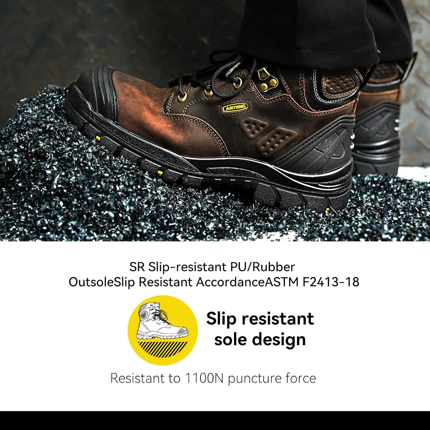 Men's Work Boots, Oiled Nubuck Leather Steel Toes Mens Work Shoes, Non Slip Lace Up Protective Shoes, 8 Inch, Anti-Static, Anti-Puncturing, Anti-Fatigue (AT505, Brown)