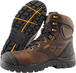 Men's Work Boots, Oiled Nubuck Leather Steel Toes Mens Work Shoes, Non Slip Lace Up Protective Shoes, 8 Inch, Anti-Static, Anti-Puncturing, Anti-Fatigue (AT505, Brown)