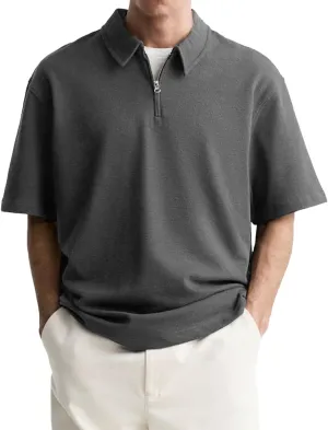 Men's Zipper Polo Shirt Casual Golf Shirt Moisture Wicking Quick-Dry Short Sleeve T Shirts Classic Fit Loose Shirts