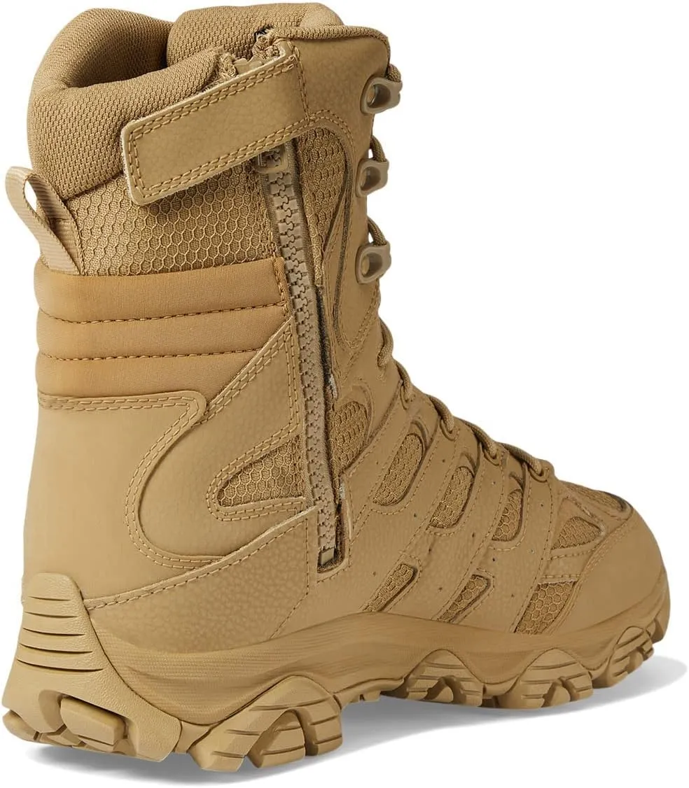 Merrell Men's Moab 3 8” Zip Tactical Waterproof Boots, Durable & Comfortable Coated Leather Combat Hiking Shoes