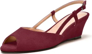 MERRORI Womens Suede Slingback Peep Toe Dating Cute Buckle Wedge Low Heel Wedges Sandals 2 Inch