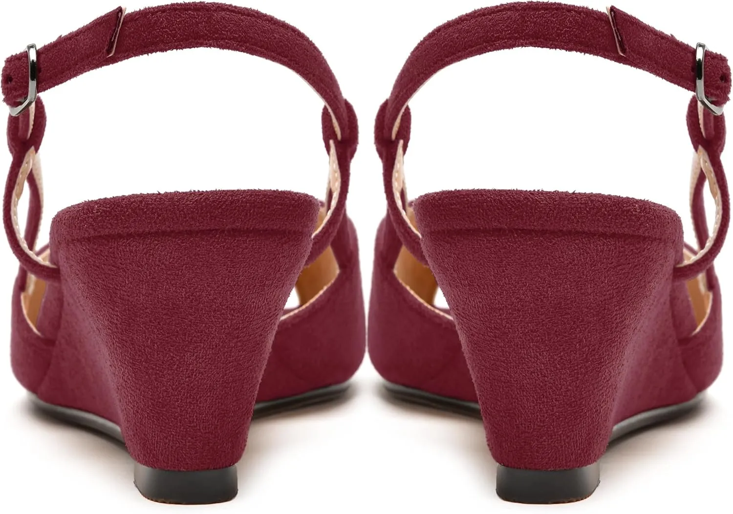 MERRORI Womens Suede Slingback Peep Toe Dating Cute Buckle Wedge Low Heel Wedges Sandals 2 Inch