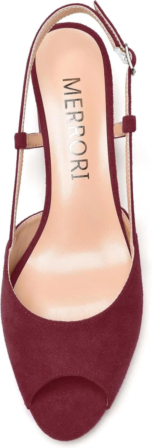MERRORI Womens Suede Slingback Peep Toe Dating Cute Buckle Wedge Low Heel Wedges Sandals 2 Inch