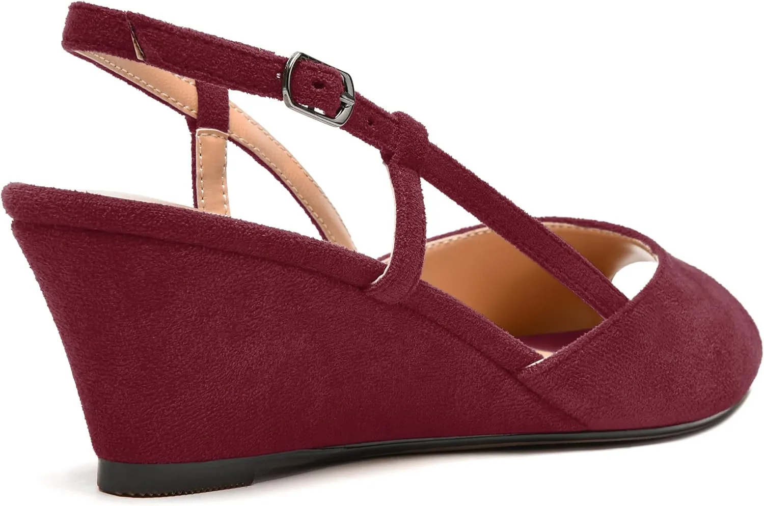 MERRORI Womens Suede Slingback Peep Toe Dating Cute Buckle Wedge Low Heel Wedges Sandals 2 Inch