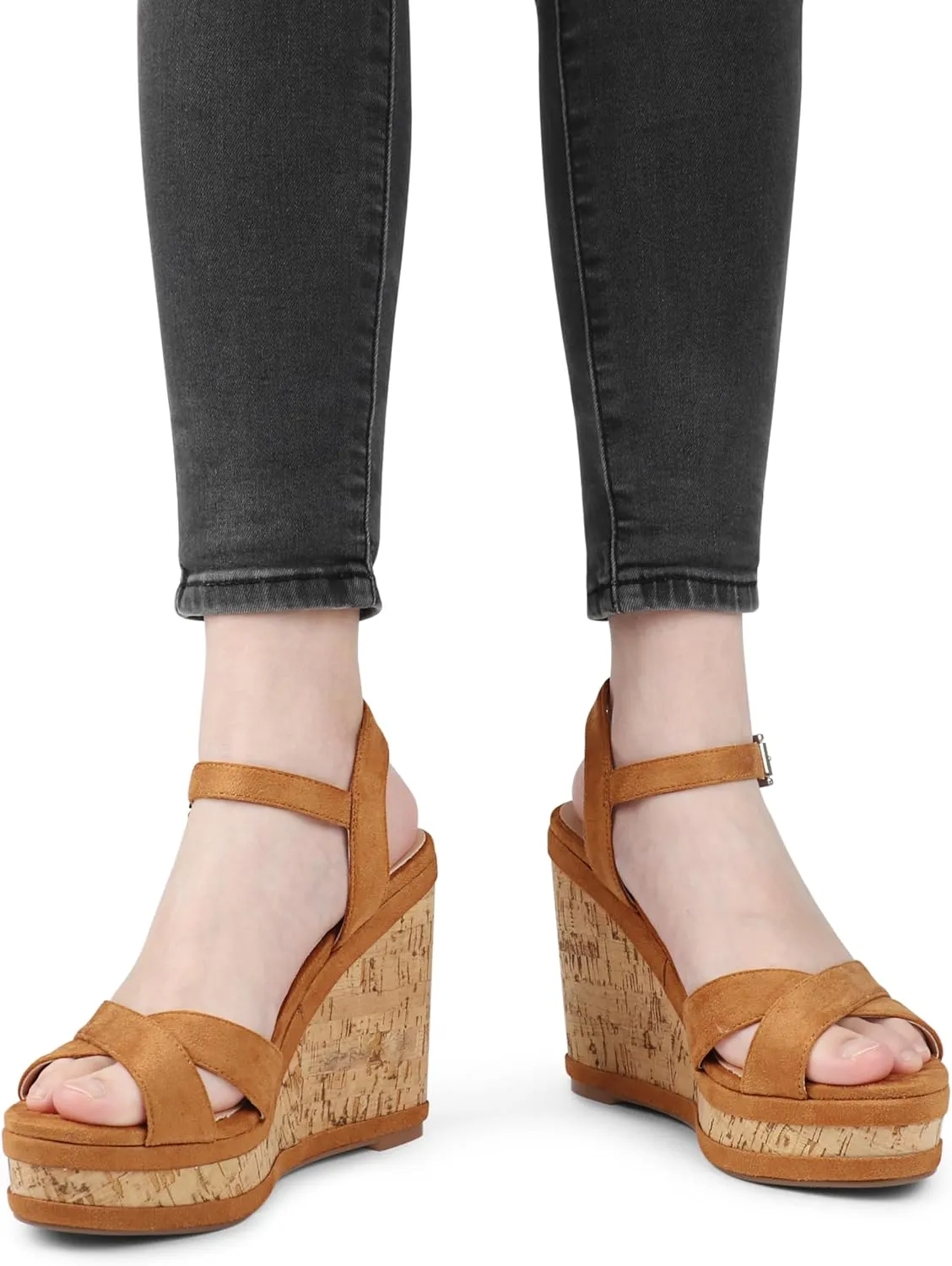 MERUMOTE Women's Fashion Platform Wedge Sandals Heeled Buckle Shoes For Summer