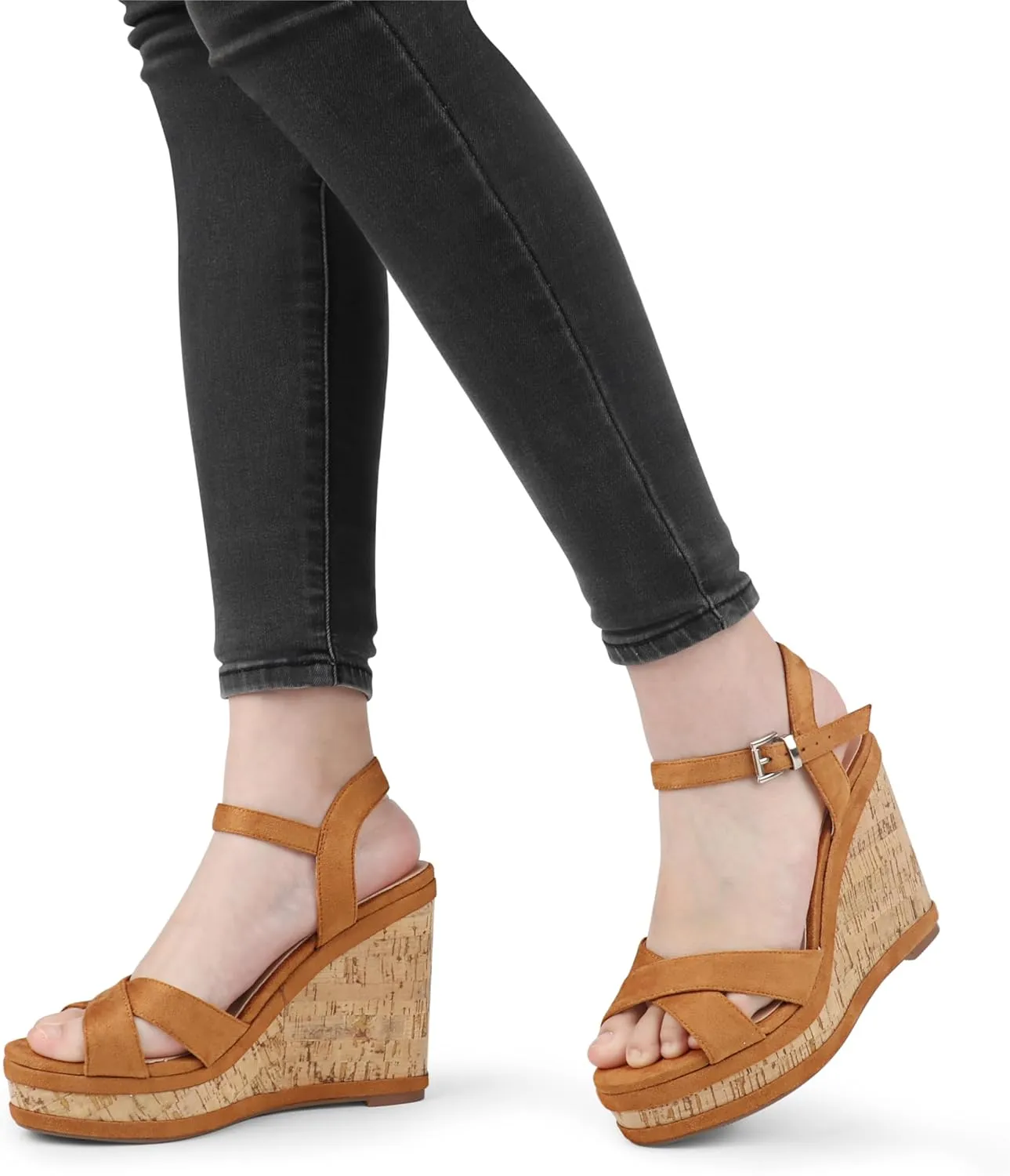 MERUMOTE Women's Fashion Platform Wedge Sandals Heeled Buckle Shoes For Summer