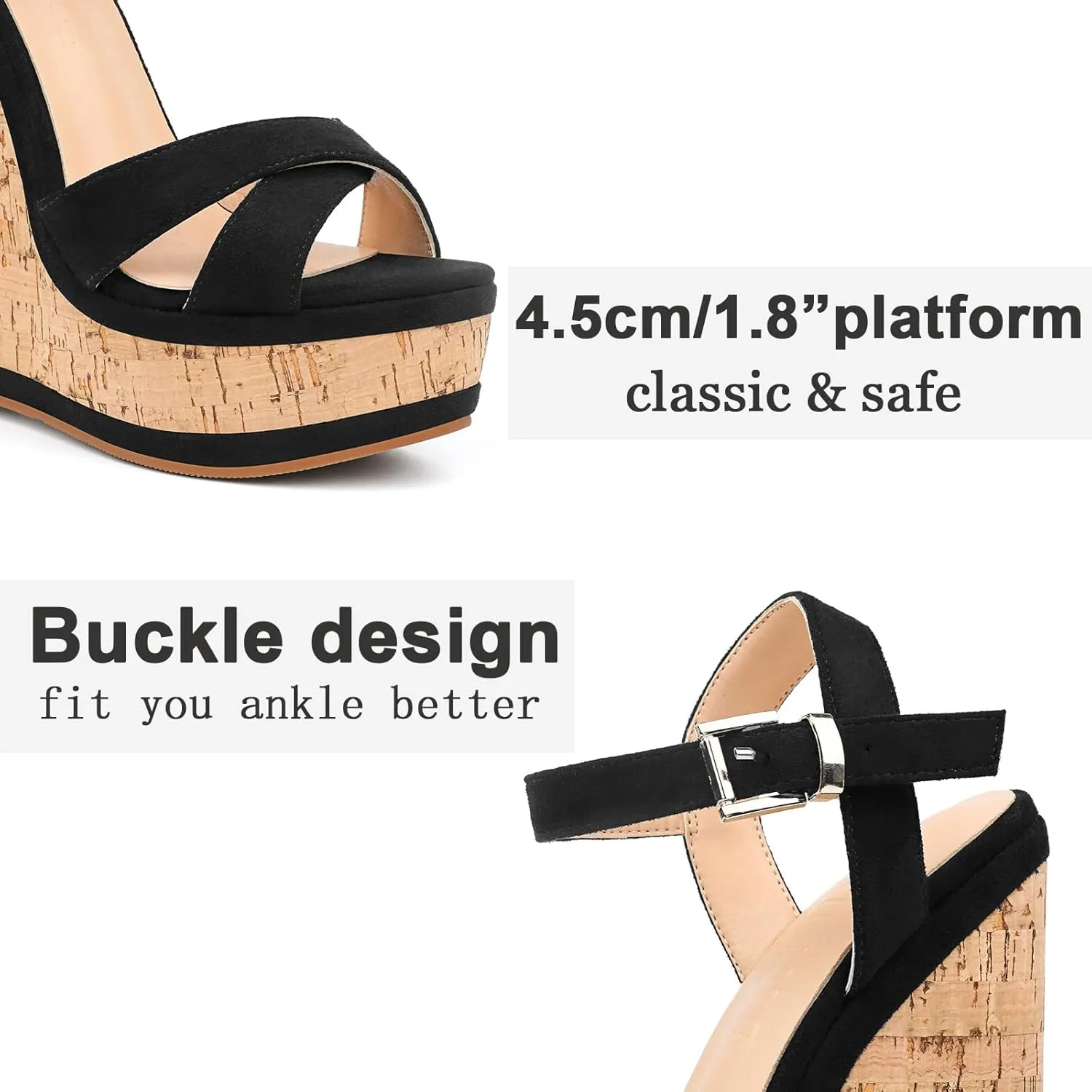 MERUMOTE Women's Fashion Platform Wedge Sandals Heeled Buckle Shoes For Summer
