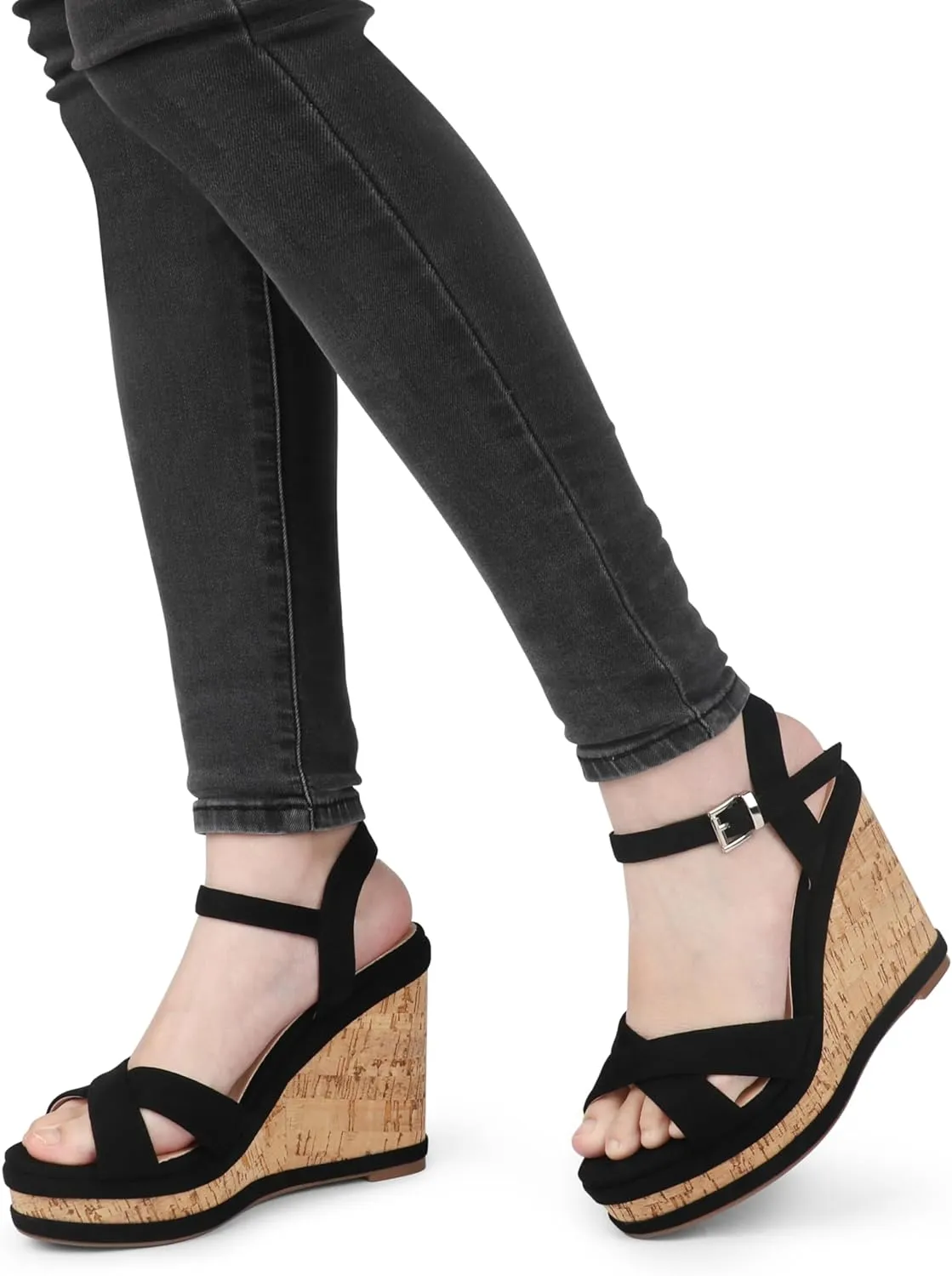 MERUMOTE Women's Fashion Platform Wedge Sandals Heeled Buckle Shoes For Summer
