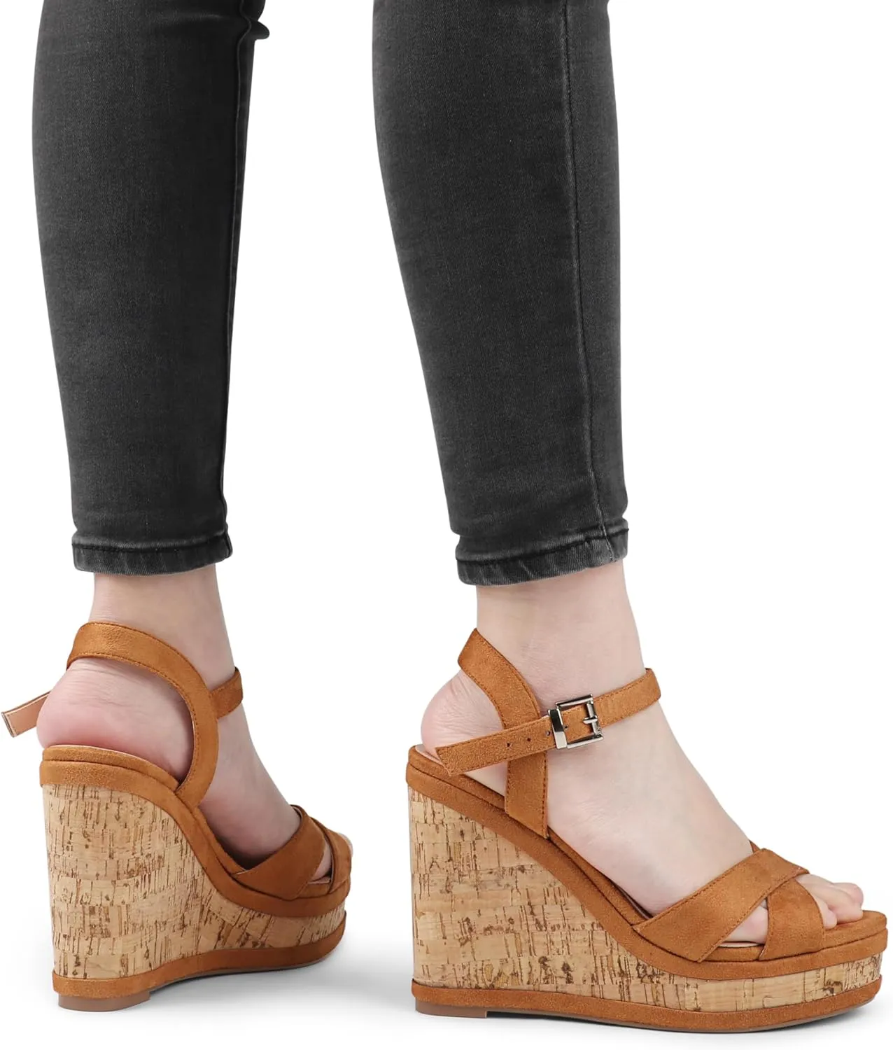 MERUMOTE Women's Fashion Platform Wedge Sandals Heeled Buckle Shoes For Summer