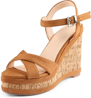 MERUMOTE Women's Fashion Platform Wedge Sandals Heeled Buckle Shoes For Summer
