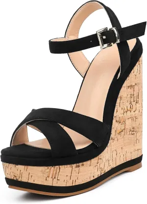 MERUMOTE Women's Fashion Platform Wedge Sandals Heeled Buckle Shoes For Summer