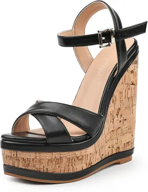 MERUMOTE Women's Fashion Platform Wedge Sandals Heeled Buckle Shoes For Summer