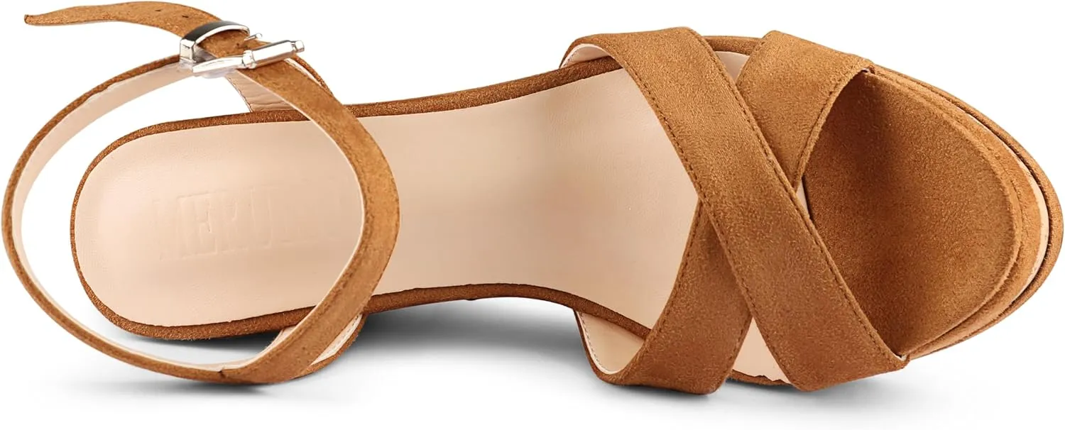 MERUMOTE Women's Fashion Platform Wedge Sandals Heeled Buckle Shoes For Summer