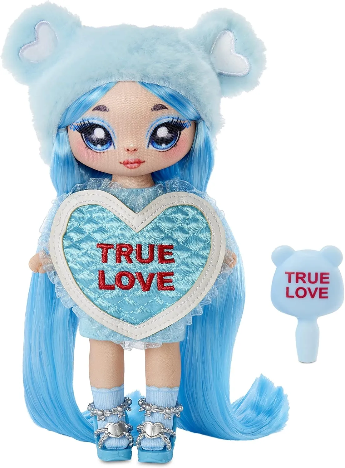 MGA Entertainment Na Na Na Surprise Lily Sarang - Blue Teddy Bear-Inspired 7.5" Fashion Doll with Light Blue Hair, Heart-Shaped Dress and Brush