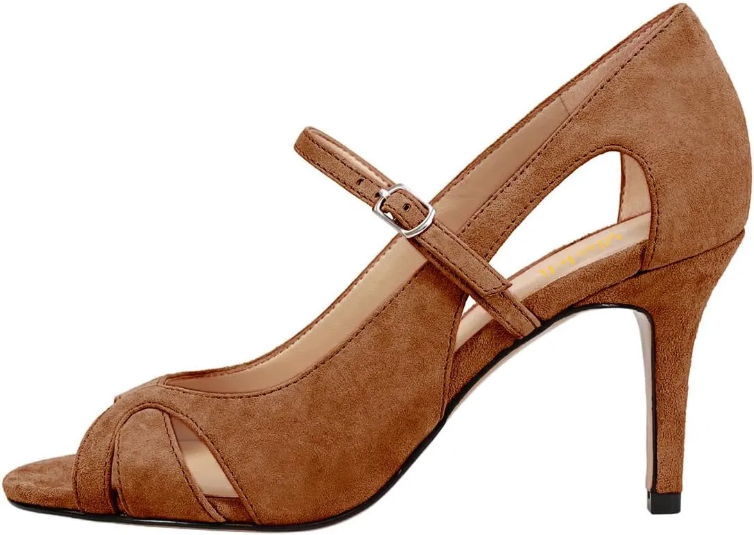 miss left Women Graceful Peep Toe Cutout Heeled Sandals Single Strap Buckle Thin High Heel Stylish Party Casual Pump Shoes Size 4-16 US