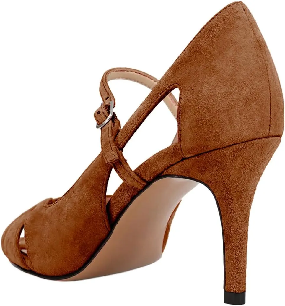 miss left Women Graceful Peep Toe Cutout Heeled Sandals Single Strap Buckle Thin High Heel Stylish Party Casual Pump Shoes Size 4-16 US