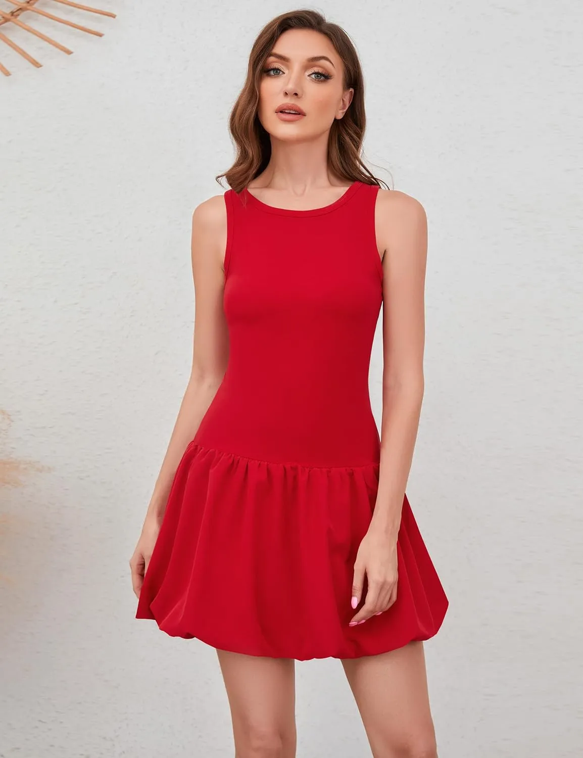 MISSACTIVER Women Summer Bubble Tank Dresses Sleeveless Slim Fit Cute Mini Short Dress Crew Neck Bodycon Party Club Dresses