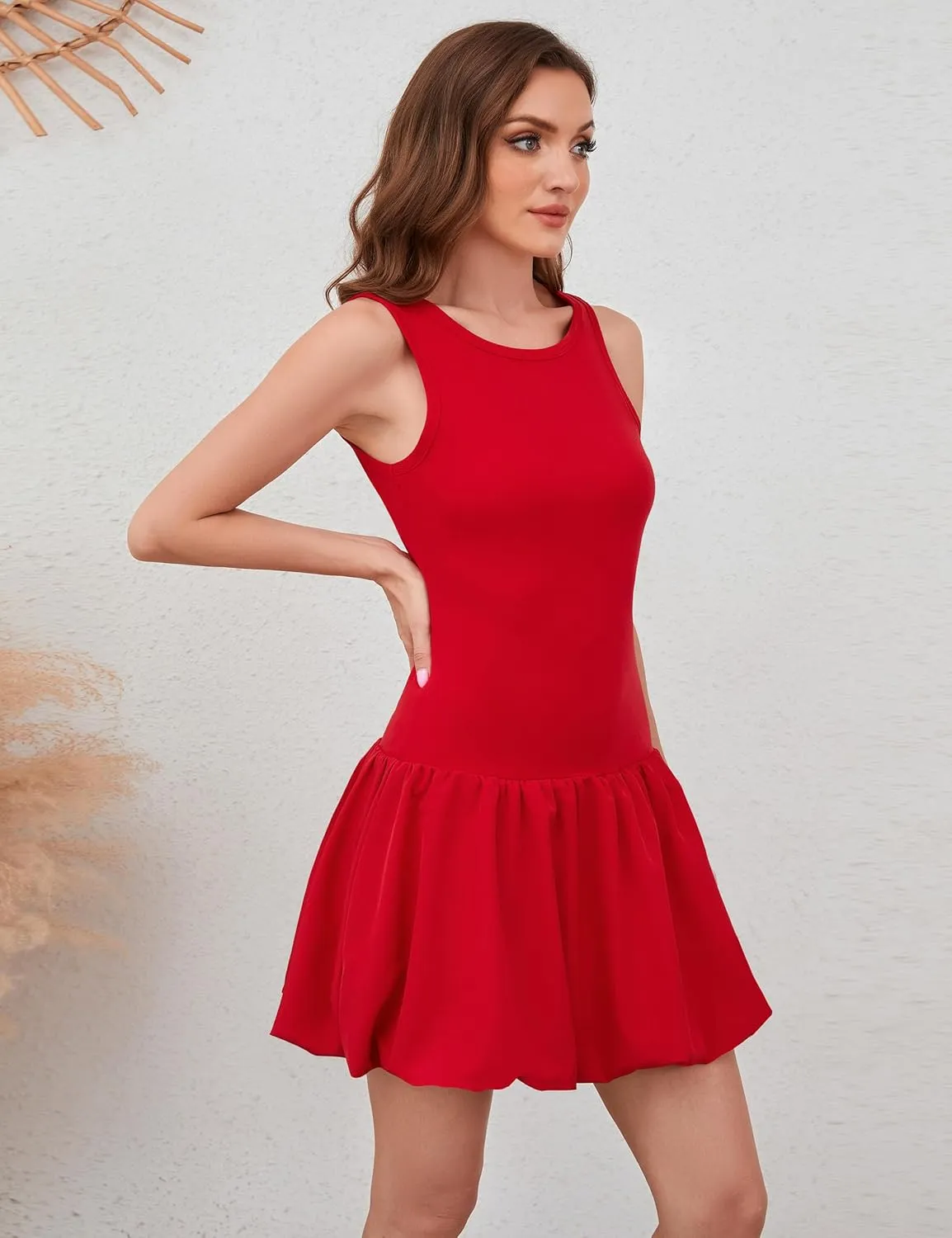 MISSACTIVER Women Summer Bubble Tank Dresses Sleeveless Slim Fit Cute Mini Short Dress Crew Neck Bodycon Party Club Dresses