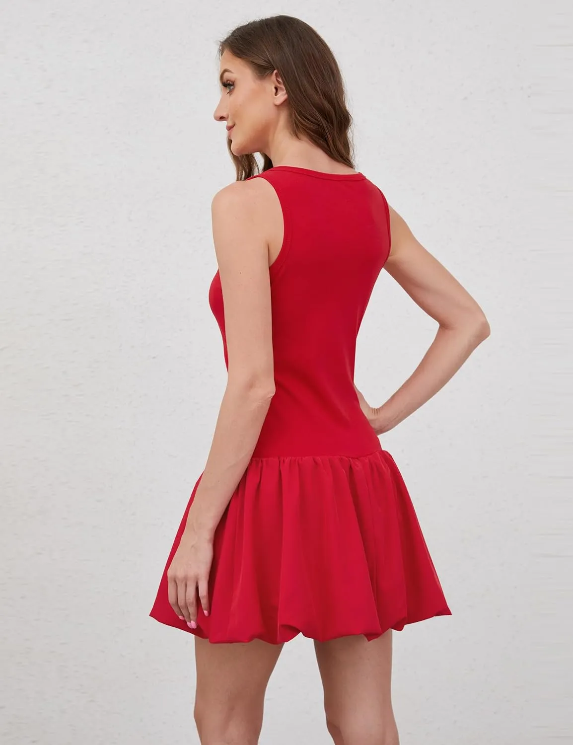 MISSACTIVER Women Summer Bubble Tank Dresses Sleeveless Slim Fit Cute Mini Short Dress Crew Neck Bodycon Party Club Dresses