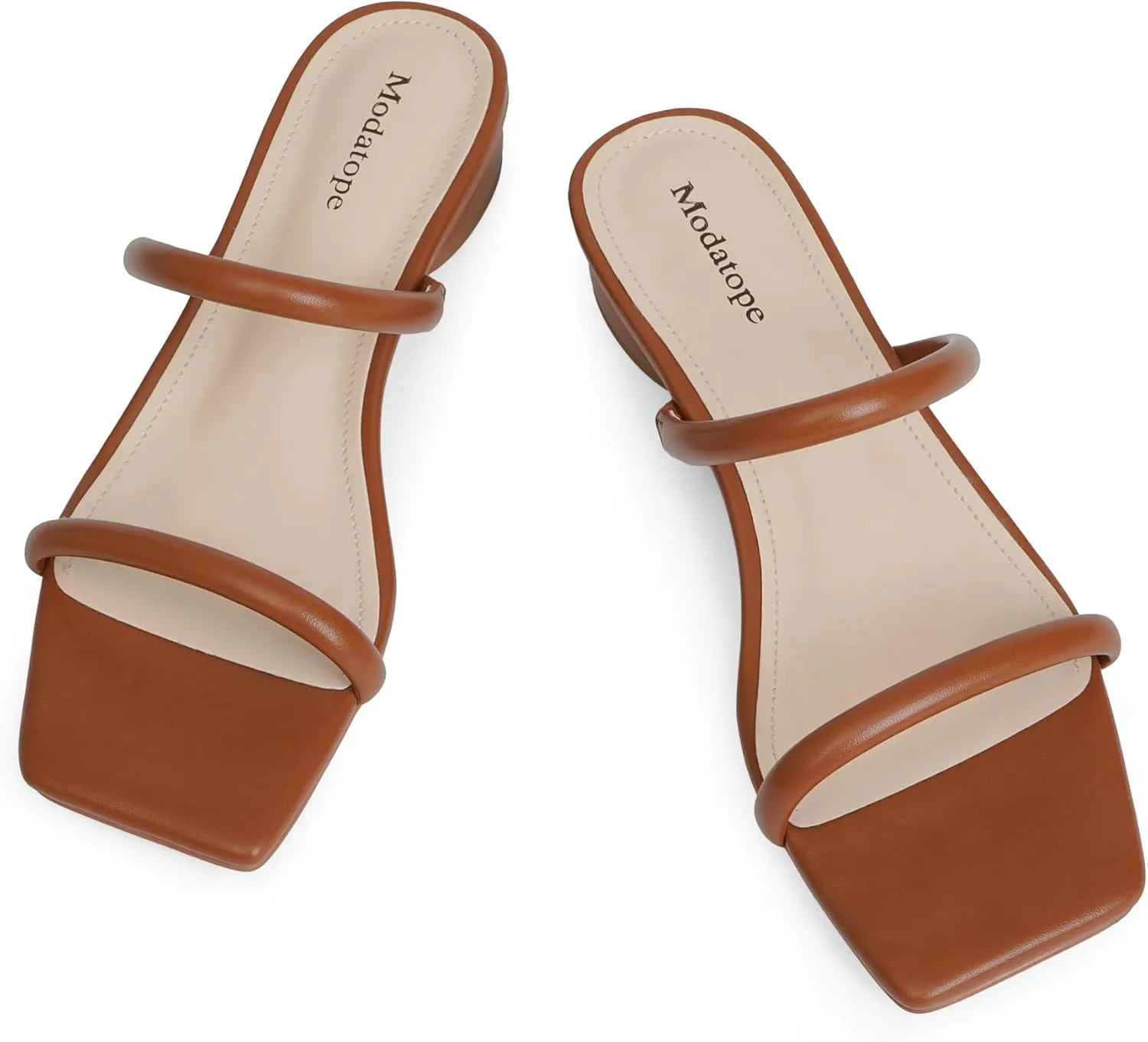 Modatope Square Open Toe Heeled Sandals Women Two Strap Chunky Heel Sandals for Women Low Block Heel Sandal Dressy