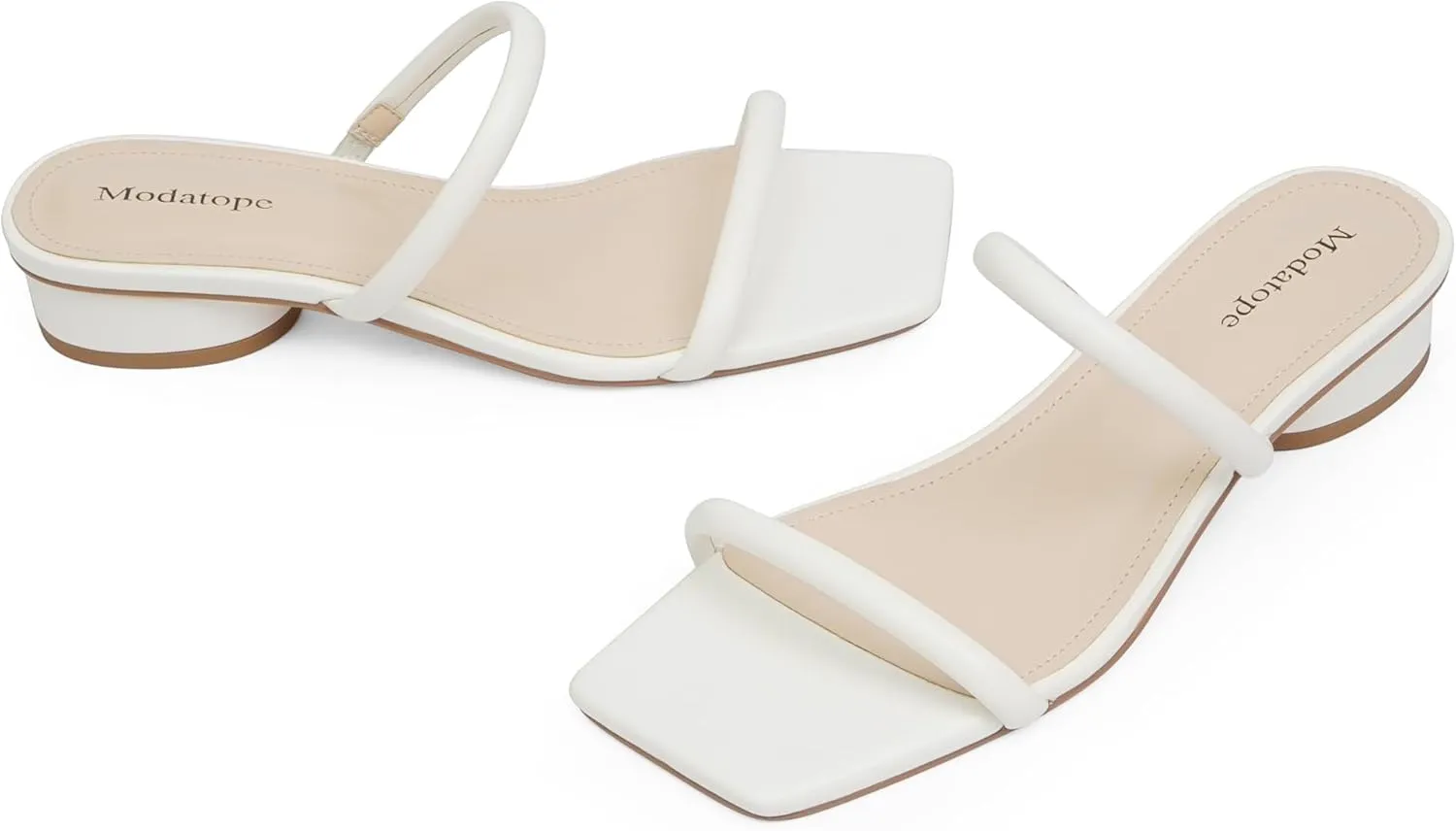 Modatope Square Open Toe Heeled Sandals Women Two Strap Chunky Heel Sandals for Women Low Block Heel Sandal Dressy