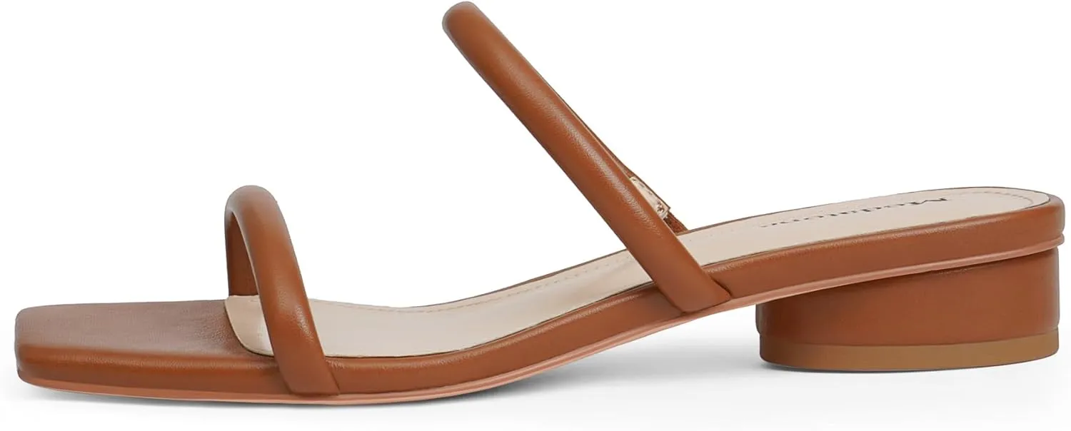 Modatope Square Open Toe Heeled Sandals Women Two Strap Chunky Heel Sandals for Women Low Block Heel Sandal Dressy