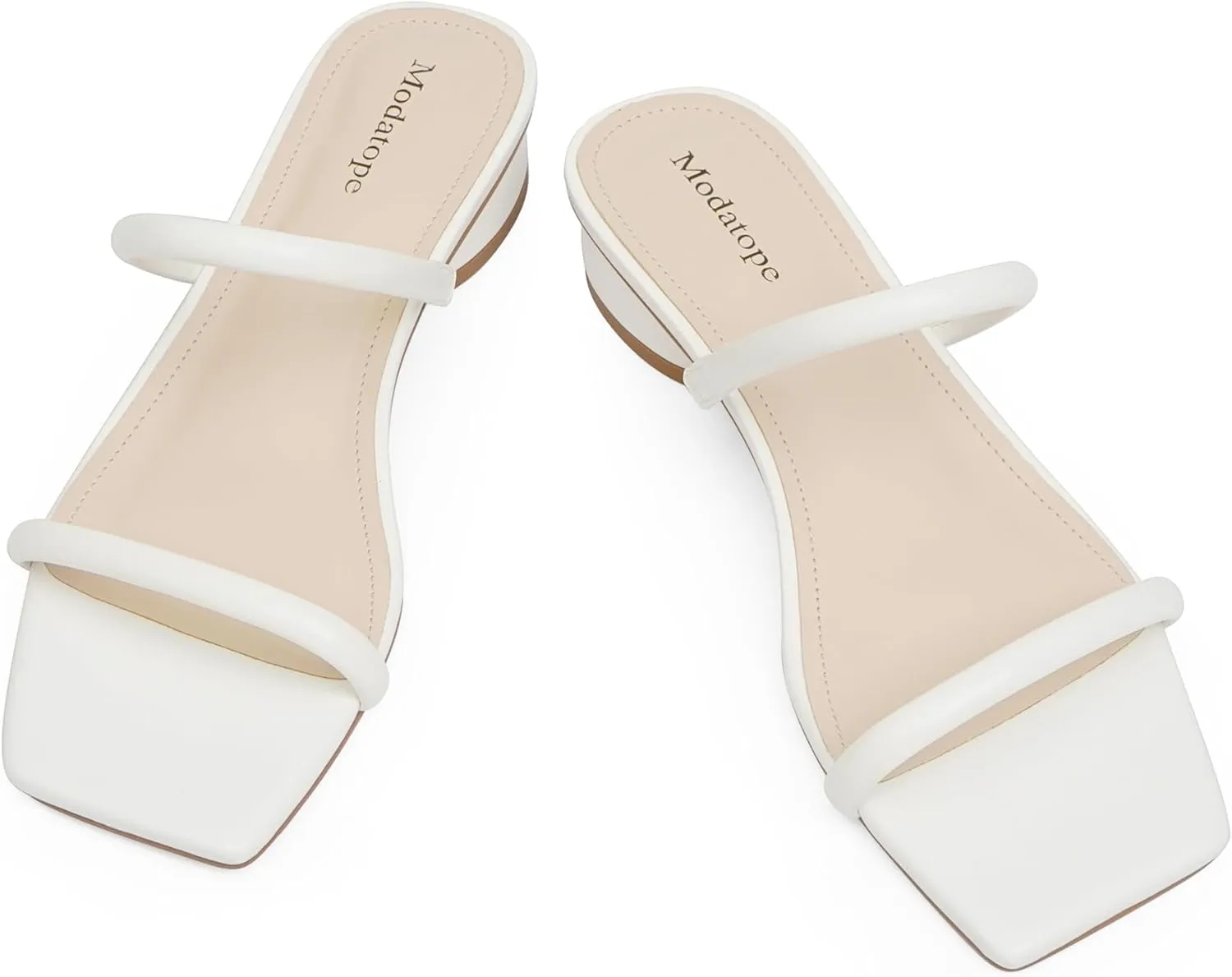 Modatope Square Open Toe Heeled Sandals Women Two Strap Chunky Heel Sandals for Women Low Block Heel Sandal Dressy