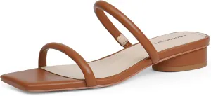 Modatope Square Open Toe Heeled Sandals Women Two Strap Chunky Heel Sandals for Women Low Block Heel Sandal Dressy