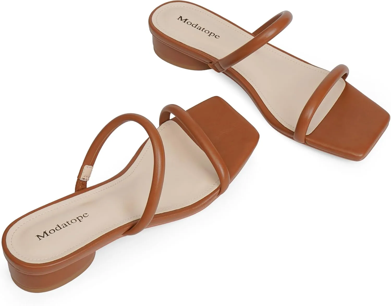 Modatope Square Open Toe Heeled Sandals Women Two Strap Chunky Heel Sandals for Women Low Block Heel Sandal Dressy