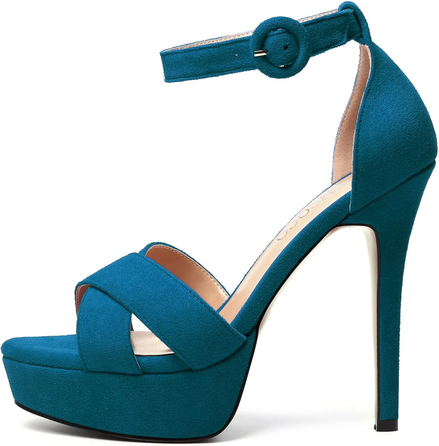 MODENCOCO Womens Night Club Party Wedding Suede Ankle Strap Open Toe Platform Sexy Stiletto High Heel Dressy Sandals 5 Inch