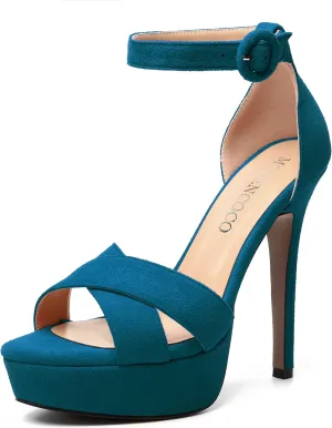 MODENCOCO Womens Night Club Party Wedding Suede Ankle Strap Open Toe Platform Sexy Stiletto High Heel Dressy Sandals 5 Inch