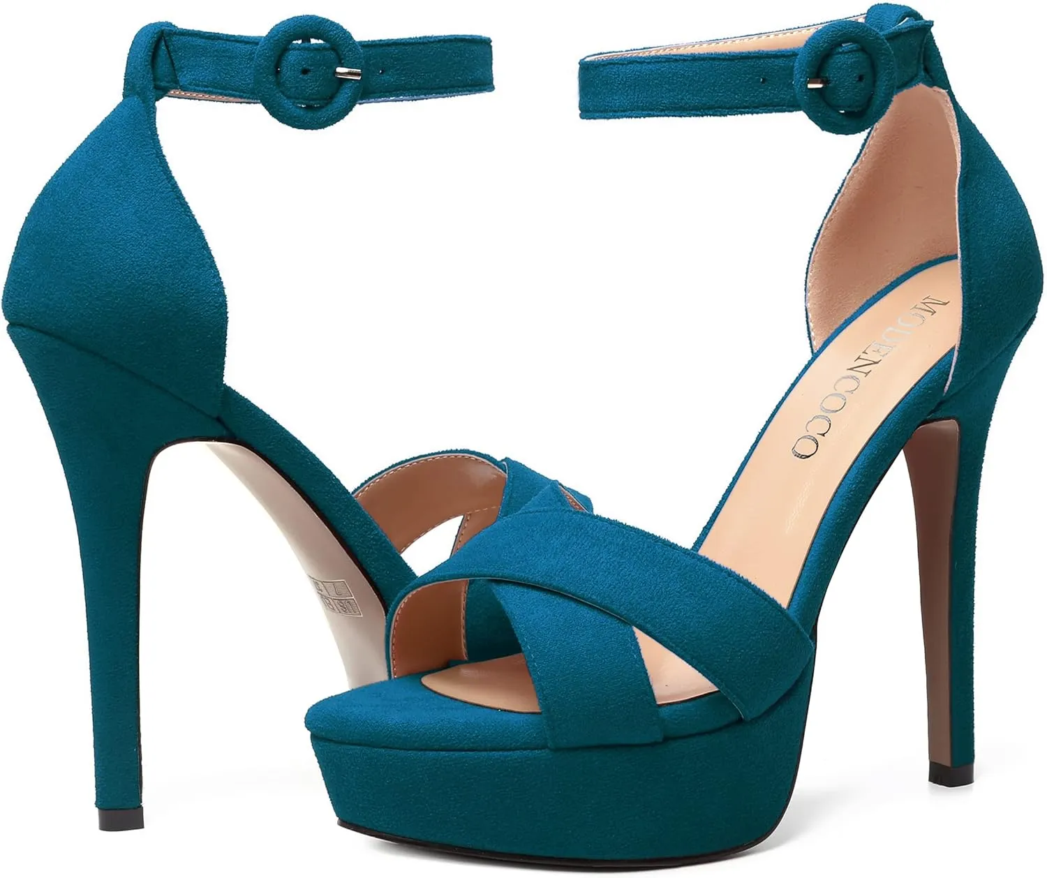 MODENCOCO Womens Night Club Party Wedding Suede Ankle Strap Open Toe Platform Sexy Stiletto High Heel Dressy Sandals 5 Inch