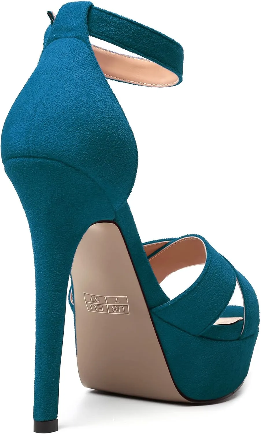 MODENCOCO Womens Night Club Party Wedding Suede Ankle Strap Open Toe Platform Sexy Stiletto High Heel Dressy Sandals 5 Inch