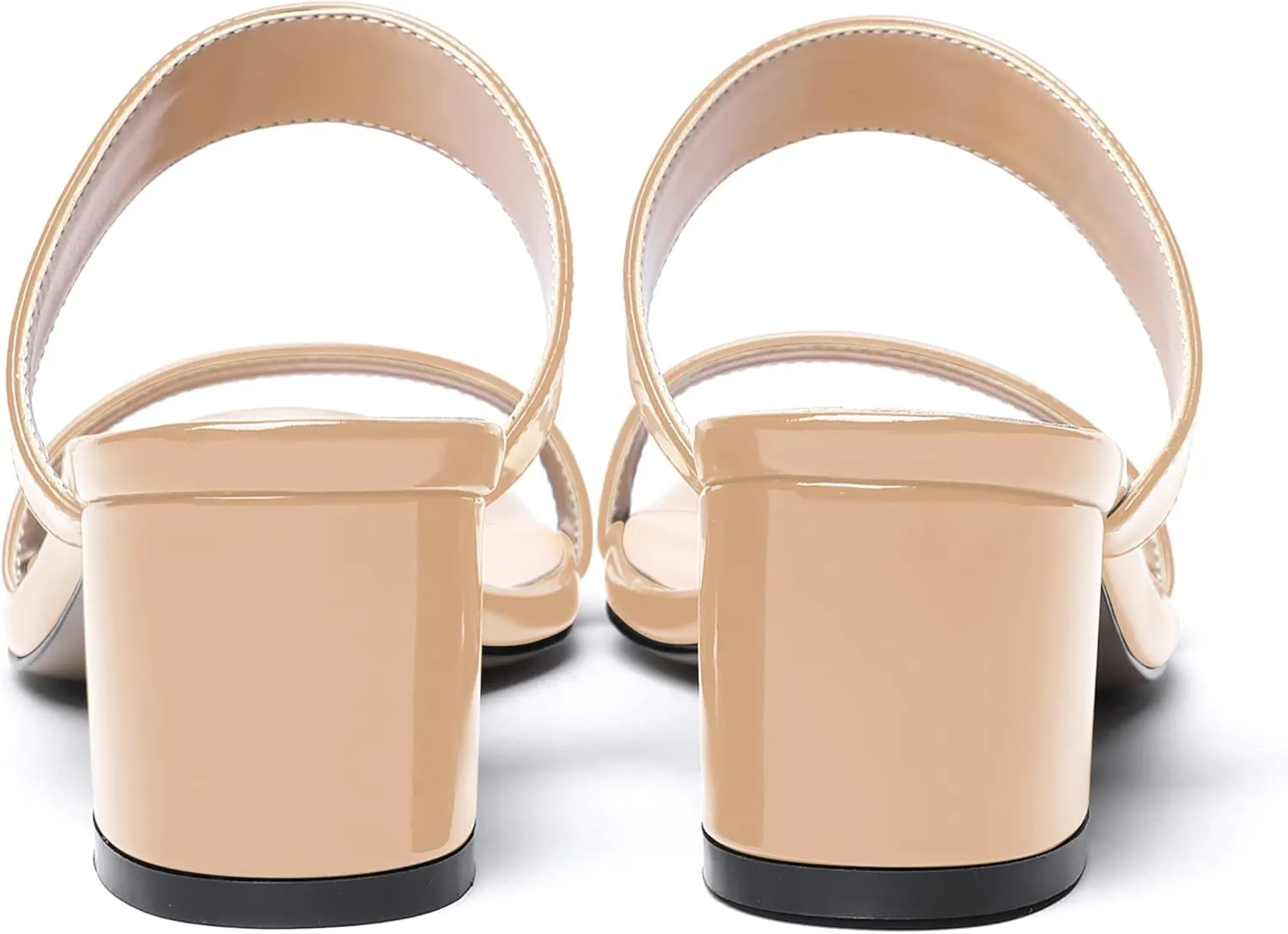 MODENCOCO Women's Open Toe Casual Dating Slip On Patent Square Toe Chunky Low Heel Sandals 2 Inch