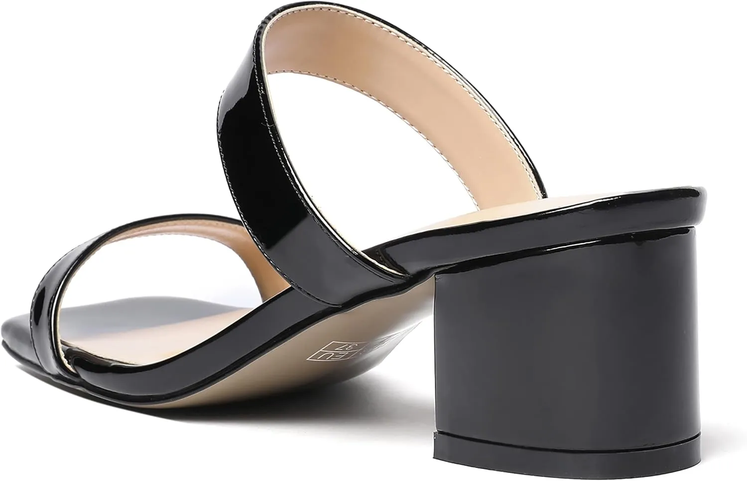 MODENCOCO Women's Open Toe Casual Dating Slip On Patent Square Toe Chunky Low Heel Sandals 2 Inch