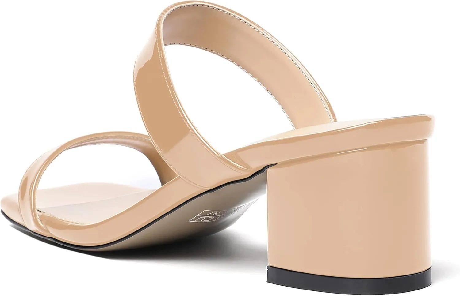 MODENCOCO Women's Open Toe Casual Dating Slip On Patent Square Toe Chunky Low Heel Sandals 2 Inch