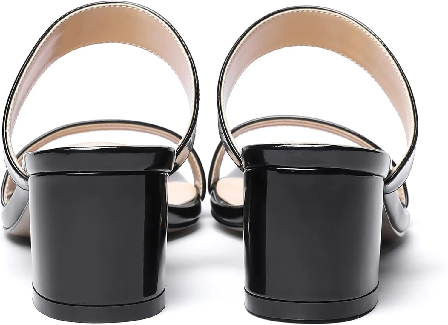 MODENCOCO Women's Open Toe Casual Dating Slip On Patent Square Toe Chunky Low Heel Sandals 2 Inch
