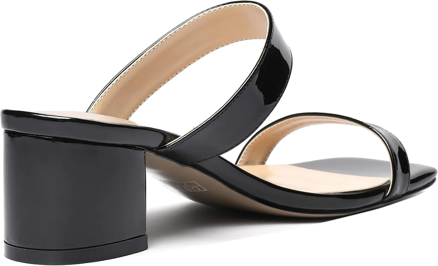 MODENCOCO Women's Open Toe Casual Dating Slip On Patent Square Toe Chunky Low Heel Sandals 2 Inch