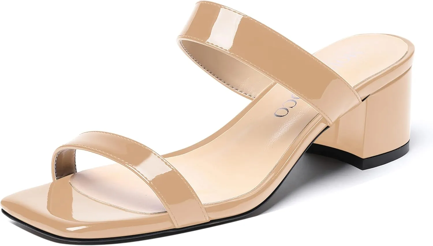MODENCOCO Women's Open Toe Casual Dating Slip On Patent Square Toe Chunky Low Heel Sandals 2 Inch