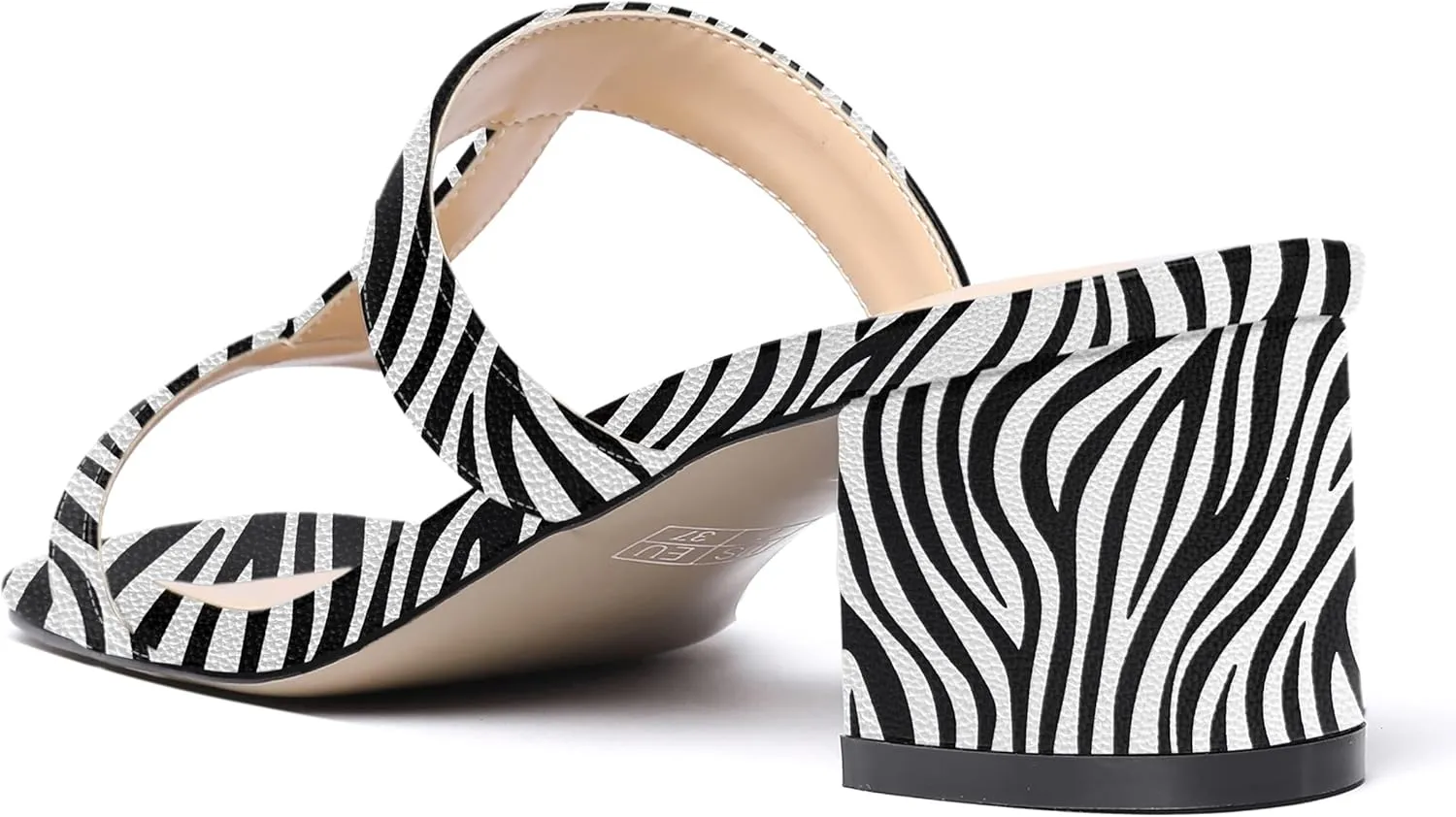 MODENCOCO Women's Slip On Casual Strap Square Toe Comfortable Patent Party Chunky Low Heel Heeled Sandals 2 Inch