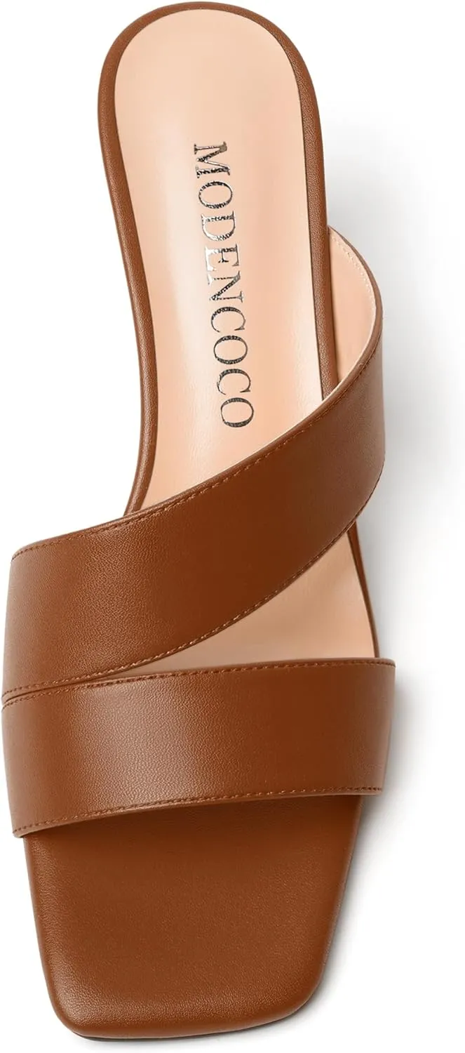 MODENCOCO Womens Summer Slip On Casual Square Toe Matte Comfortable Kitten Low Heel Heeled Sandals 2 Inch