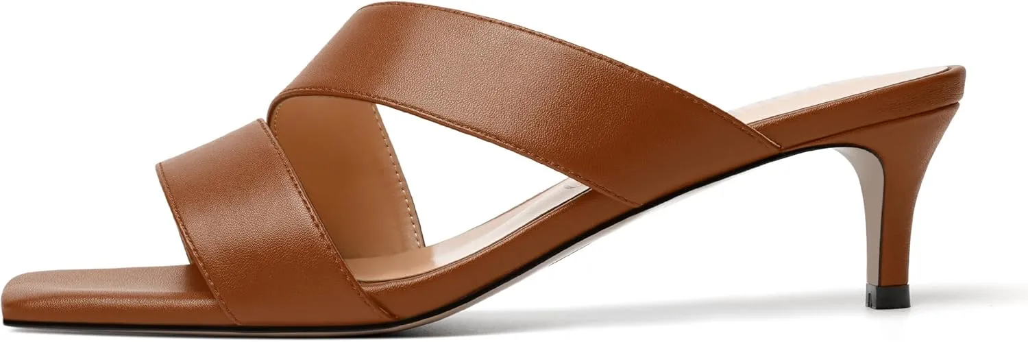 MODENCOCO Womens Summer Slip On Casual Square Toe Matte Comfortable Kitten Low Heel Heeled Sandals 2 Inch
