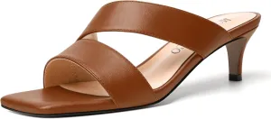 MODENCOCO Womens Summer Slip On Casual Square Toe Matte Comfortable Kitten Low Heel Heeled Sandals 2 Inch
