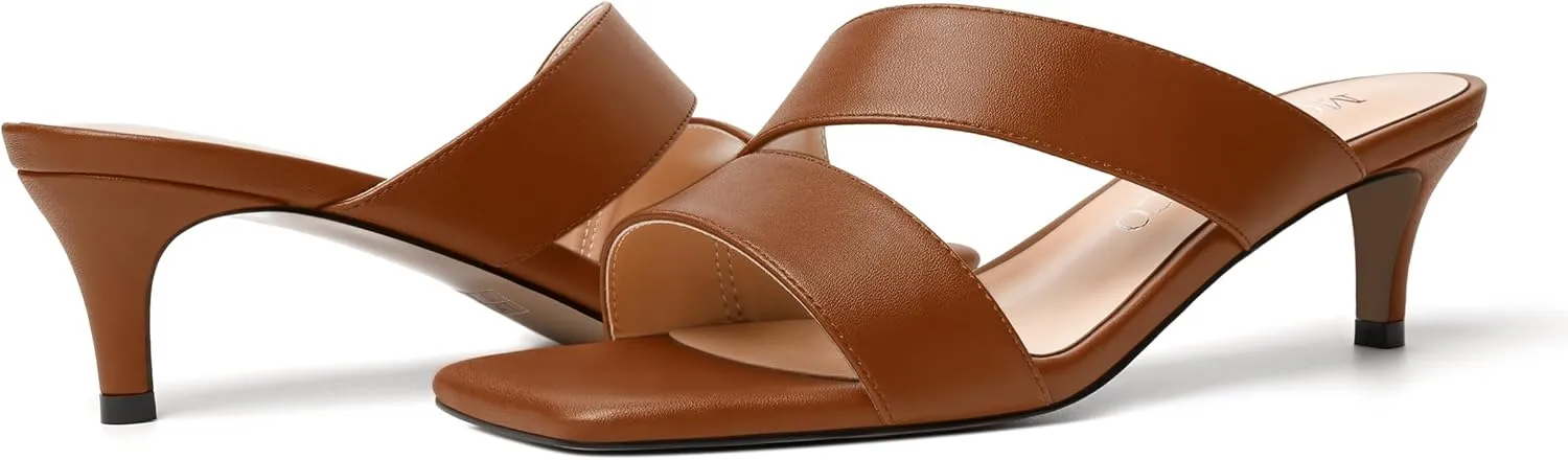 MODENCOCO Womens Summer Slip On Casual Square Toe Matte Comfortable Kitten Low Heel Heeled Sandals 2 Inch