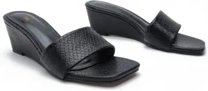 MOOMMO Women Wedge Mules Sandals Square Toe Slide Wedges Comfortable Sexy 2.5 Inch Wedge Mule Heels Open Toe Dress Office Party Chic Heeled Slipper Casual Summer 6-10 M US