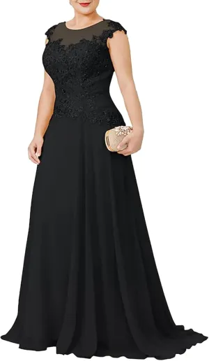 Mother of The Bride Dresses Scoop Neck - Appliqued Chiffon Formal Dress Plus Size