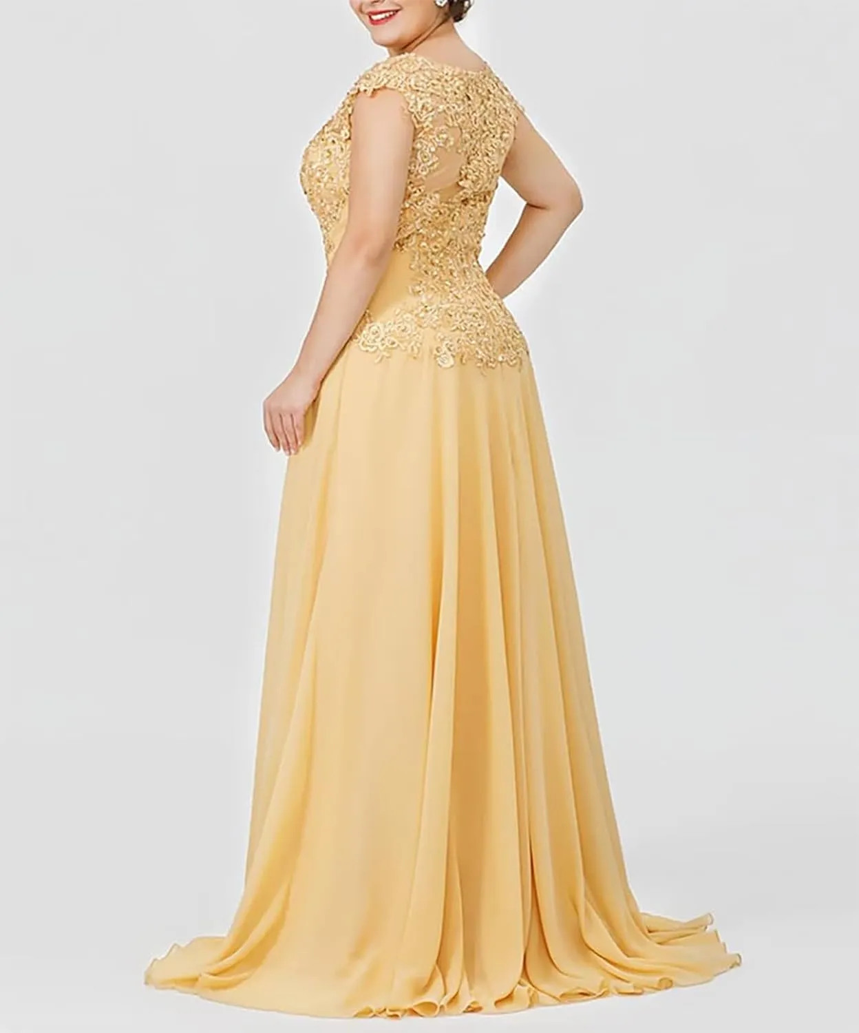 Mother of The Bride Dresses Scoop Neck - Appliqued Chiffon Formal Dress Plus Size
